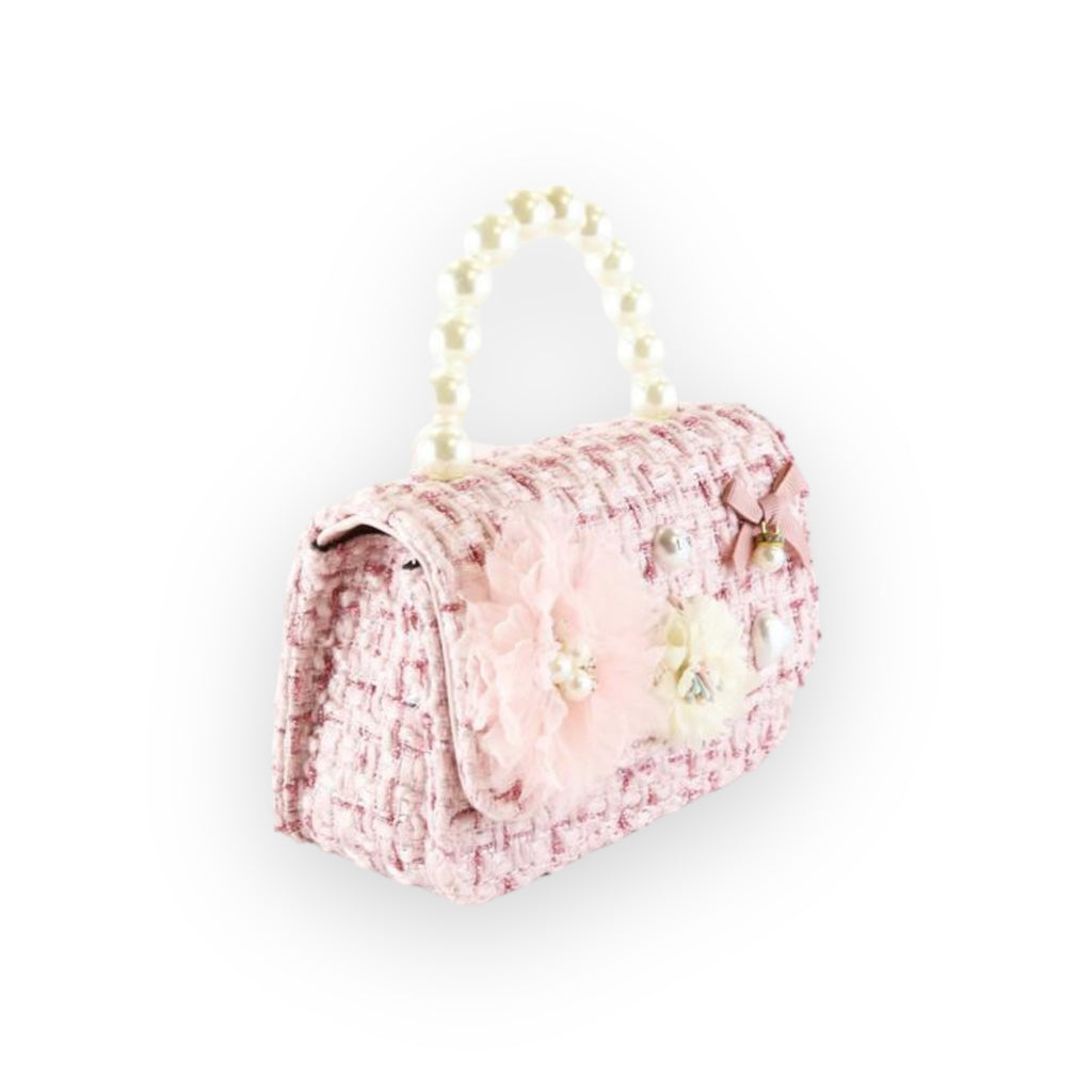 Floral Appliques Tweed Purse - Pink