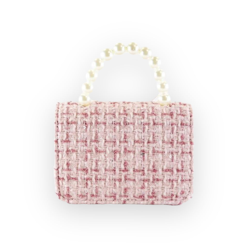 Floral Appliques Tweed Purse - Pink
