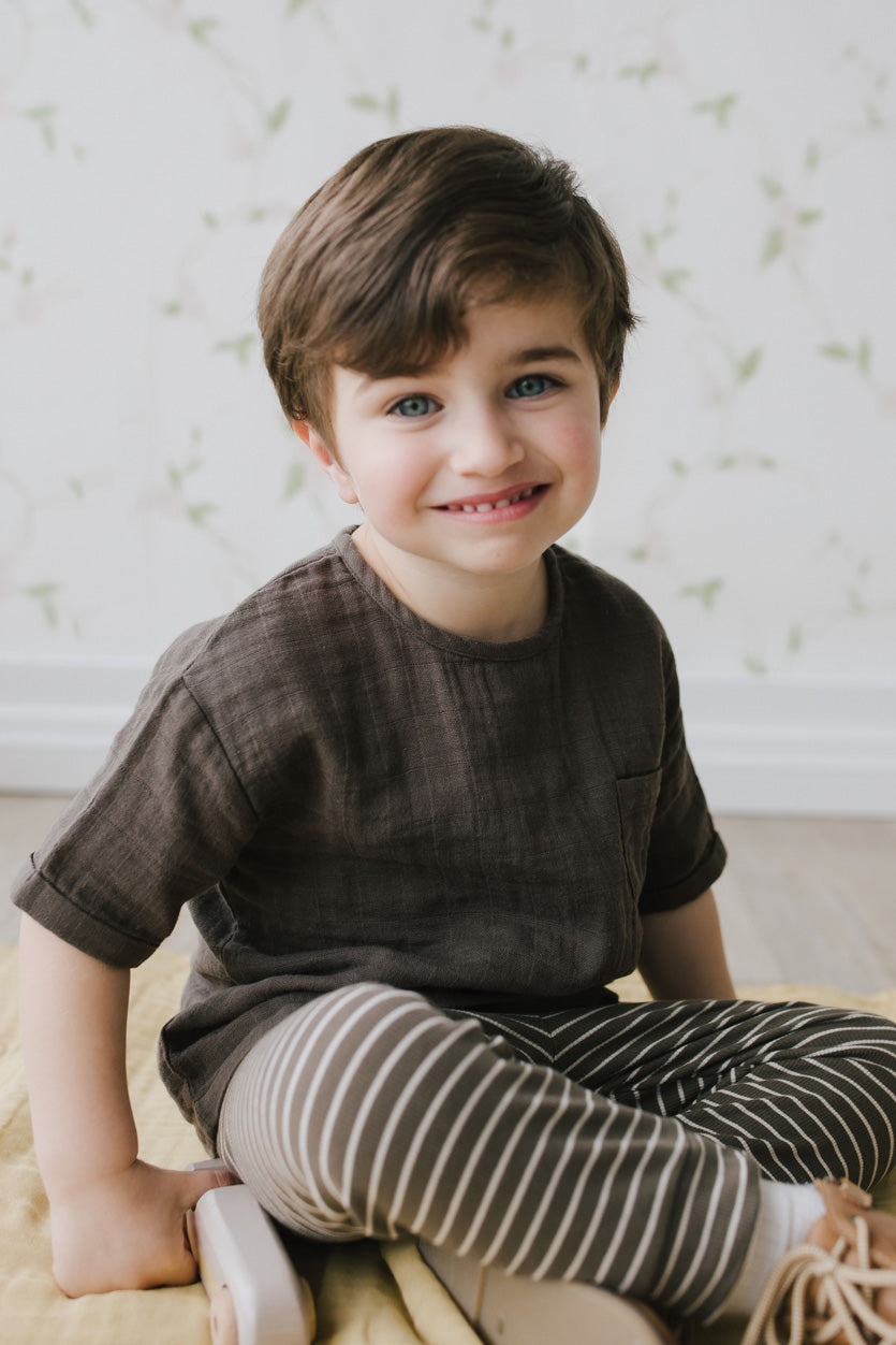 Organic Cotton Fine Rib Leo Pant - Canteen Mini Stripe