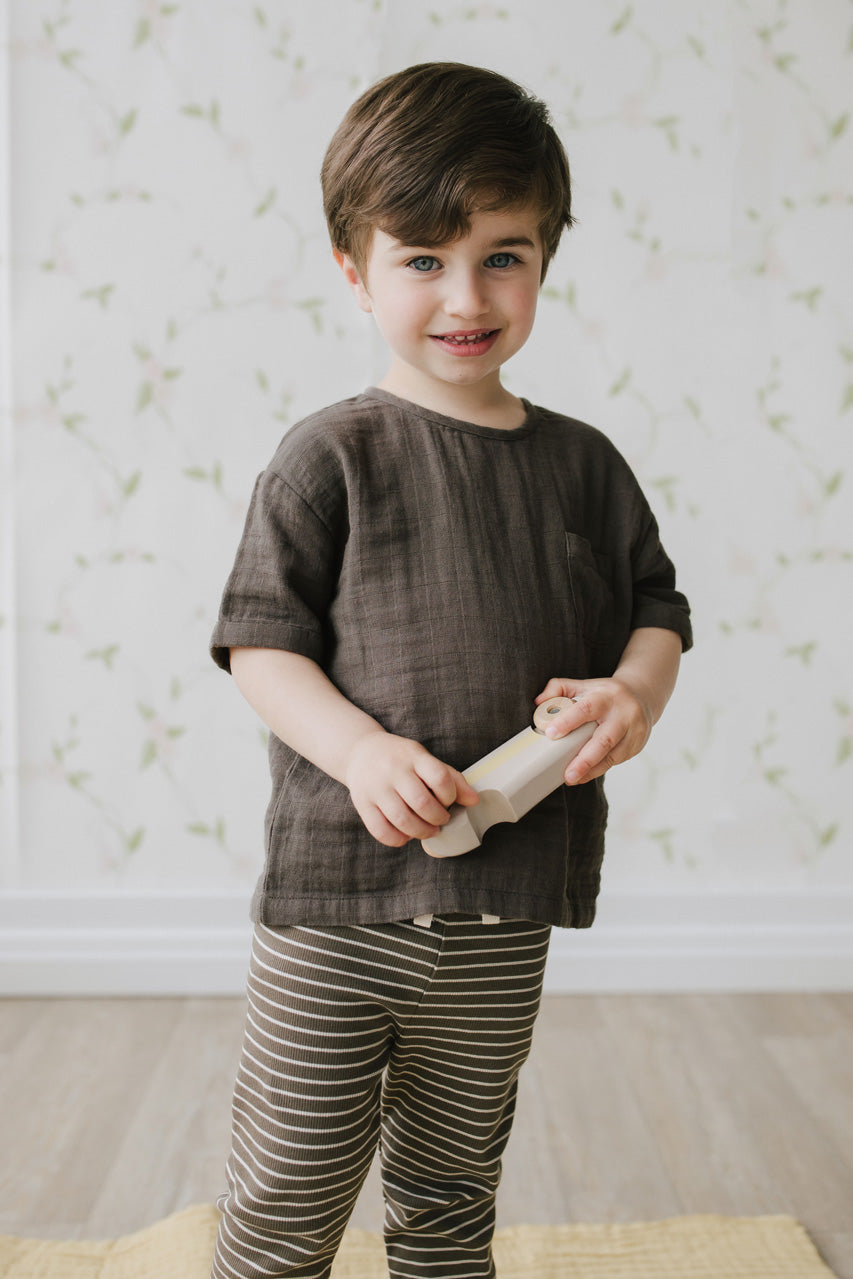 Organic Cotton Fine Rib Leo Pant - Canteen Mini Stripe