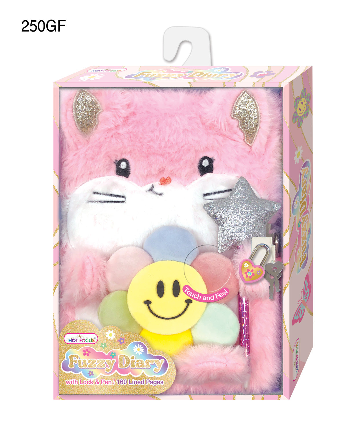 Fuzzy Diary W/ Lock&Keys, Groovy Flower