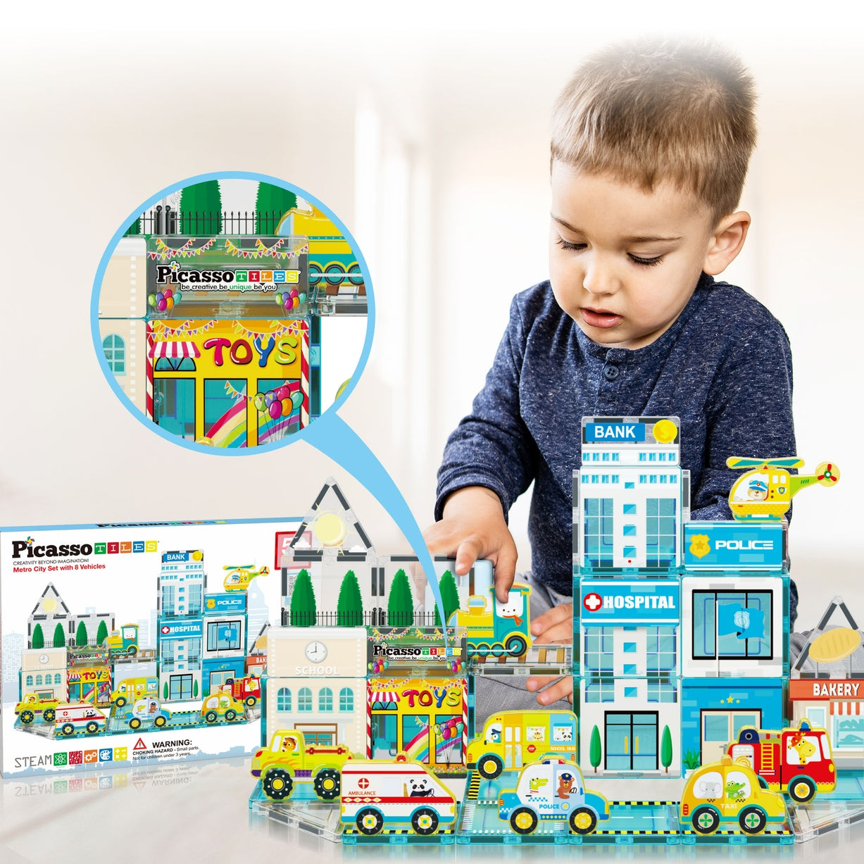 Magnetic Tiles Building Construction Blocks Metro City Town 50pc