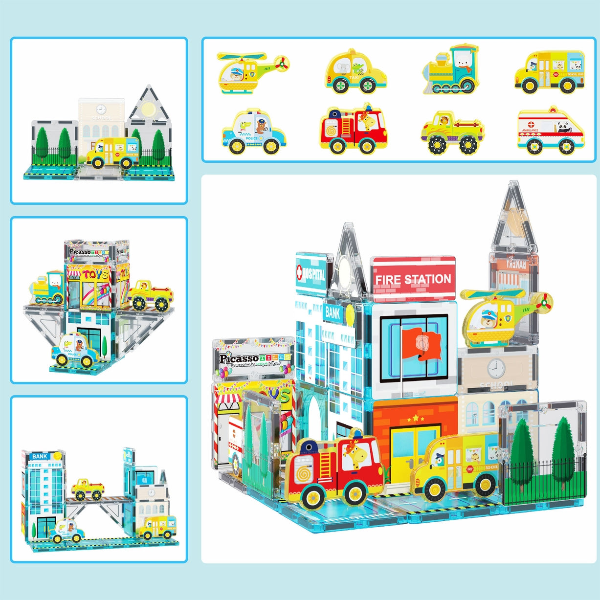 Magnetic Tiles Building Construction Blocks Metro City Town 50pc
