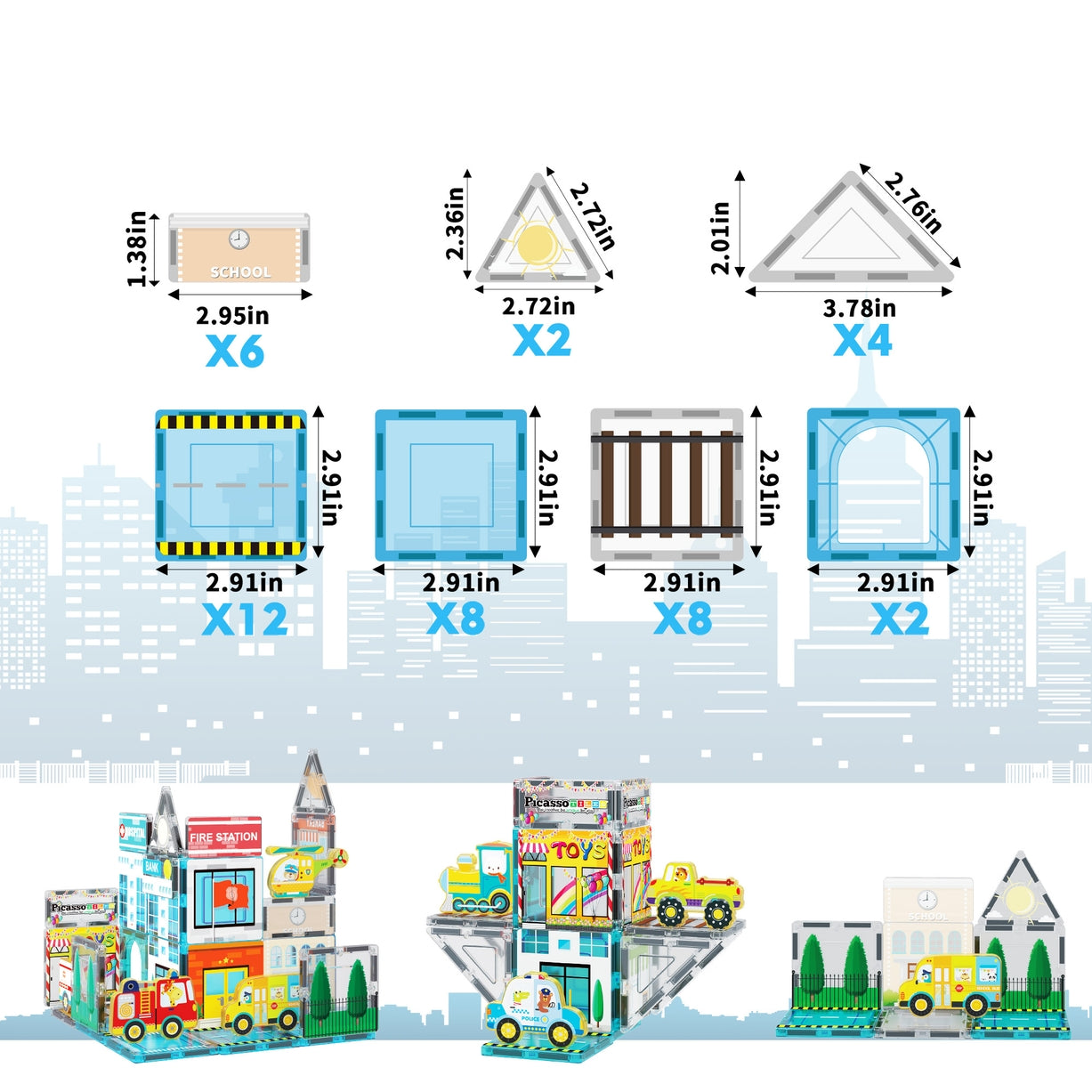 Magnetic Tiles Building Construction Blocks Metro City Town 50pc