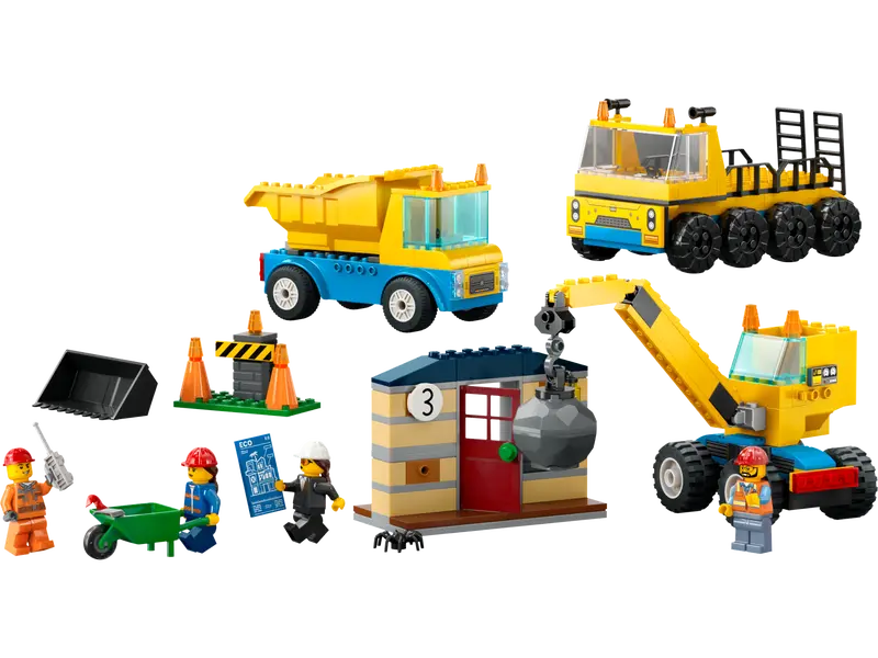 60391 Construction Trucks and Wrecking Ball Crane