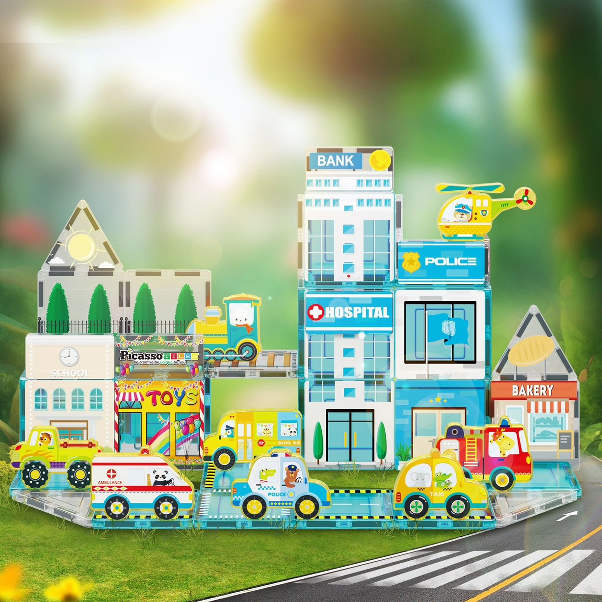 Magnetic Tiles Building Construction Blocks Metro City Town 50pc