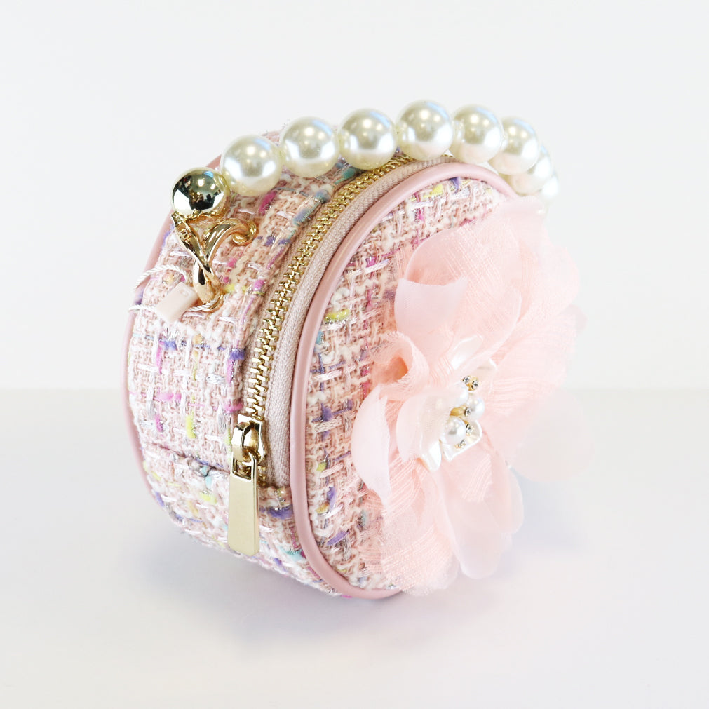 Big Flower Round Tweed Purse - Pink