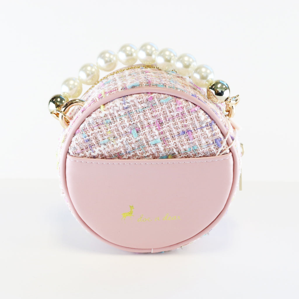 Big Flower Round Tweed Purse - Pink