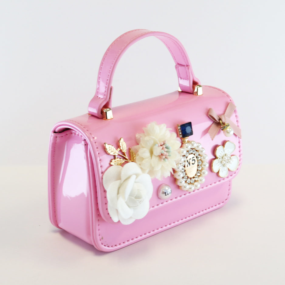 Floral & Charms Patent Leather Purse - Fuchsia