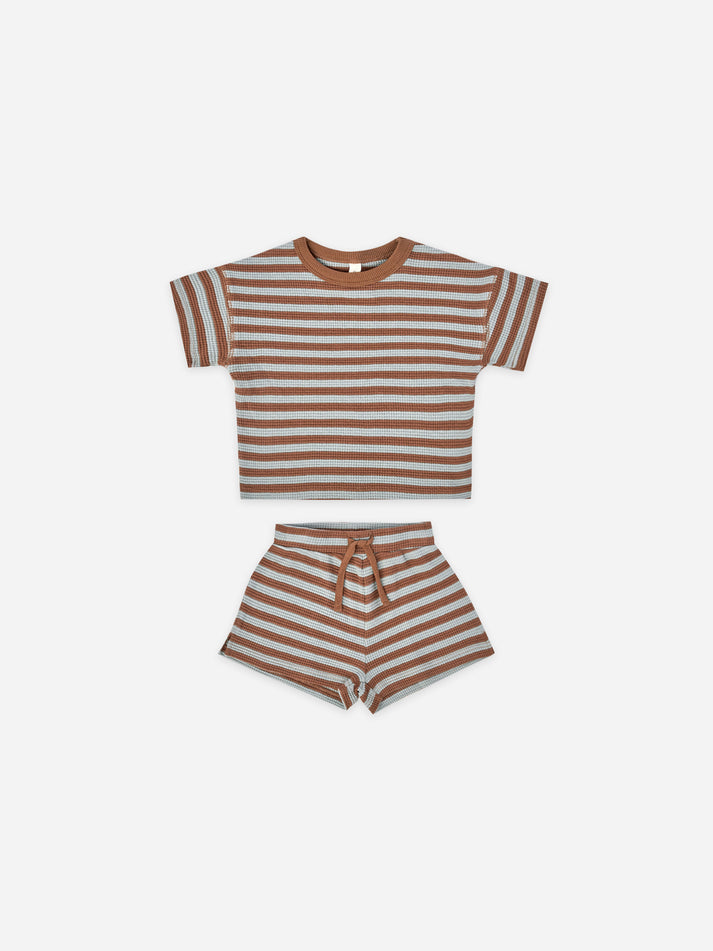 Waffle Short Set | Sienna, Sky Stripe