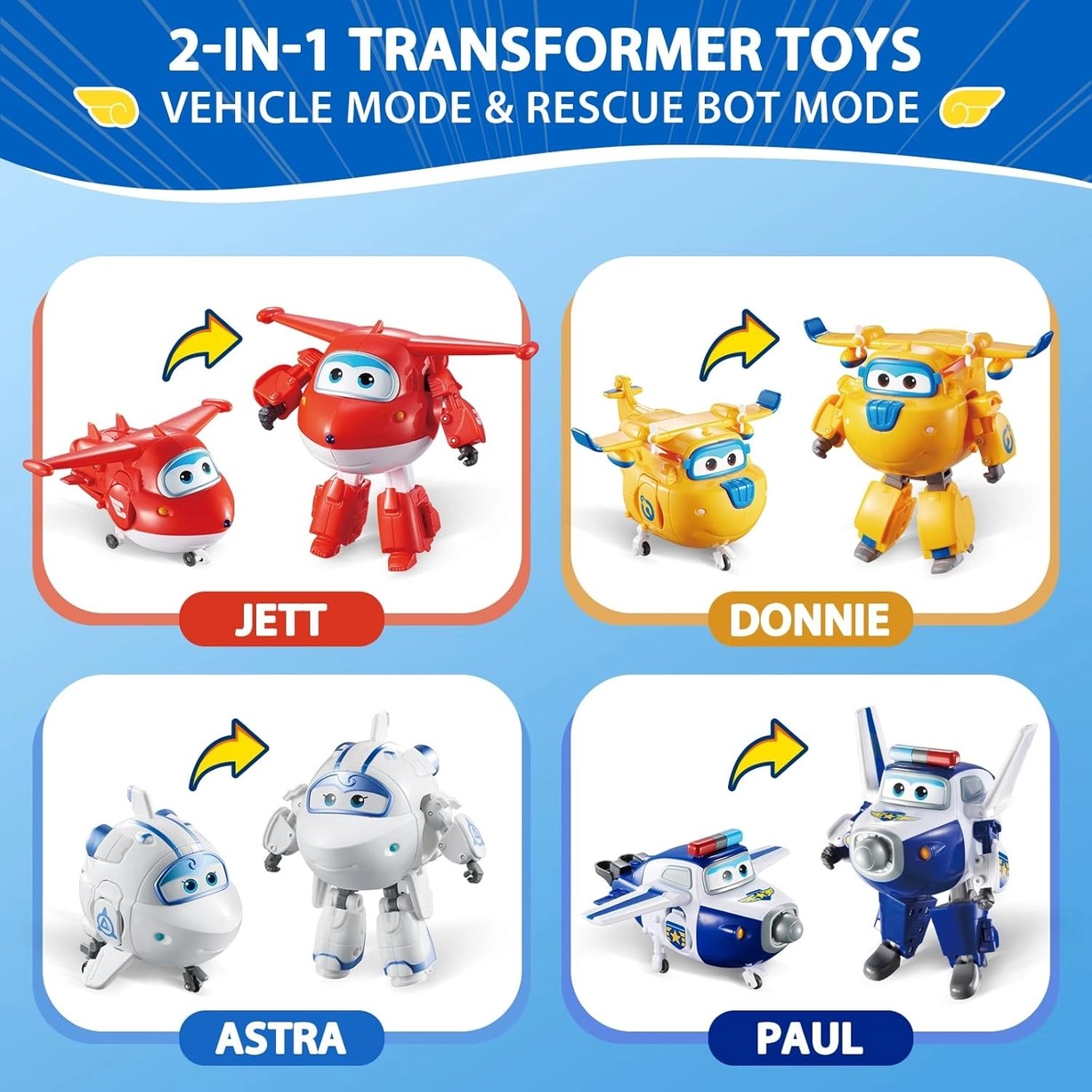 Super Wings 5" Transformers Toys 4-Pack Action Figure Robot