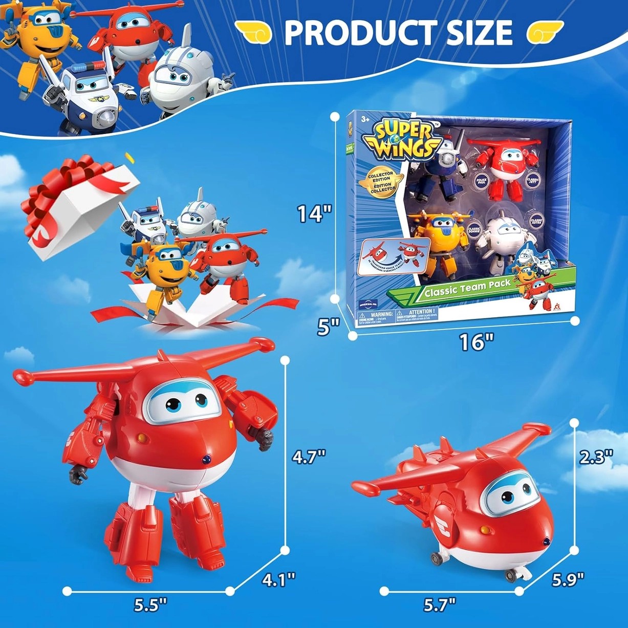 Super Wings 5" Transformers Toys 4-Pack Action Figure Robot