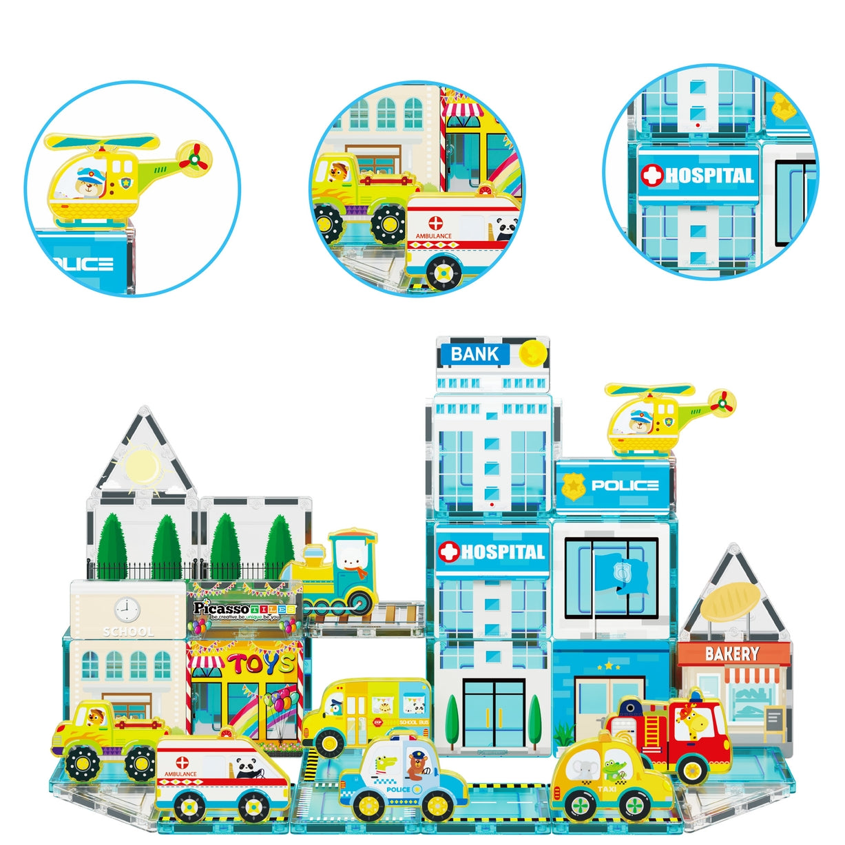 Magnetic Tiles Building Construction Blocks Metro City Town 50pc