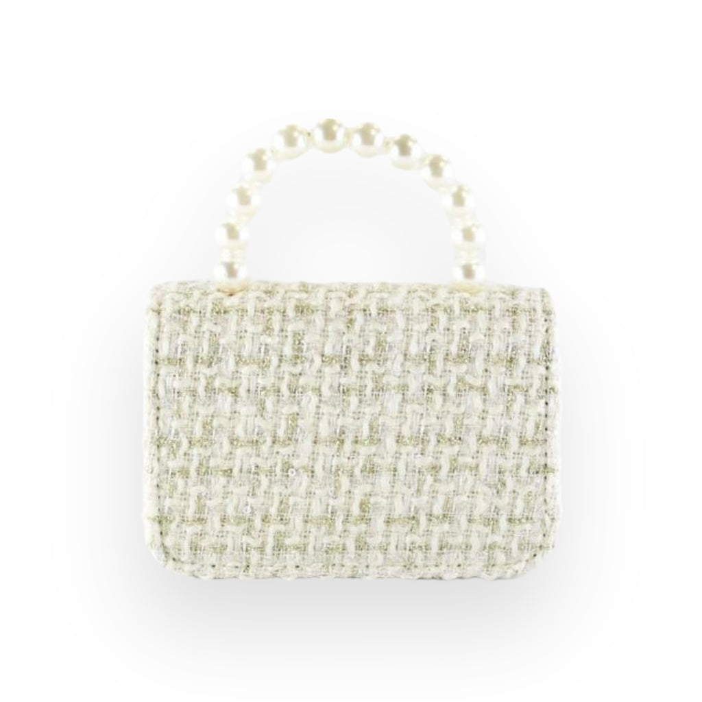 Floral Appliques Tweed Purse - Beige