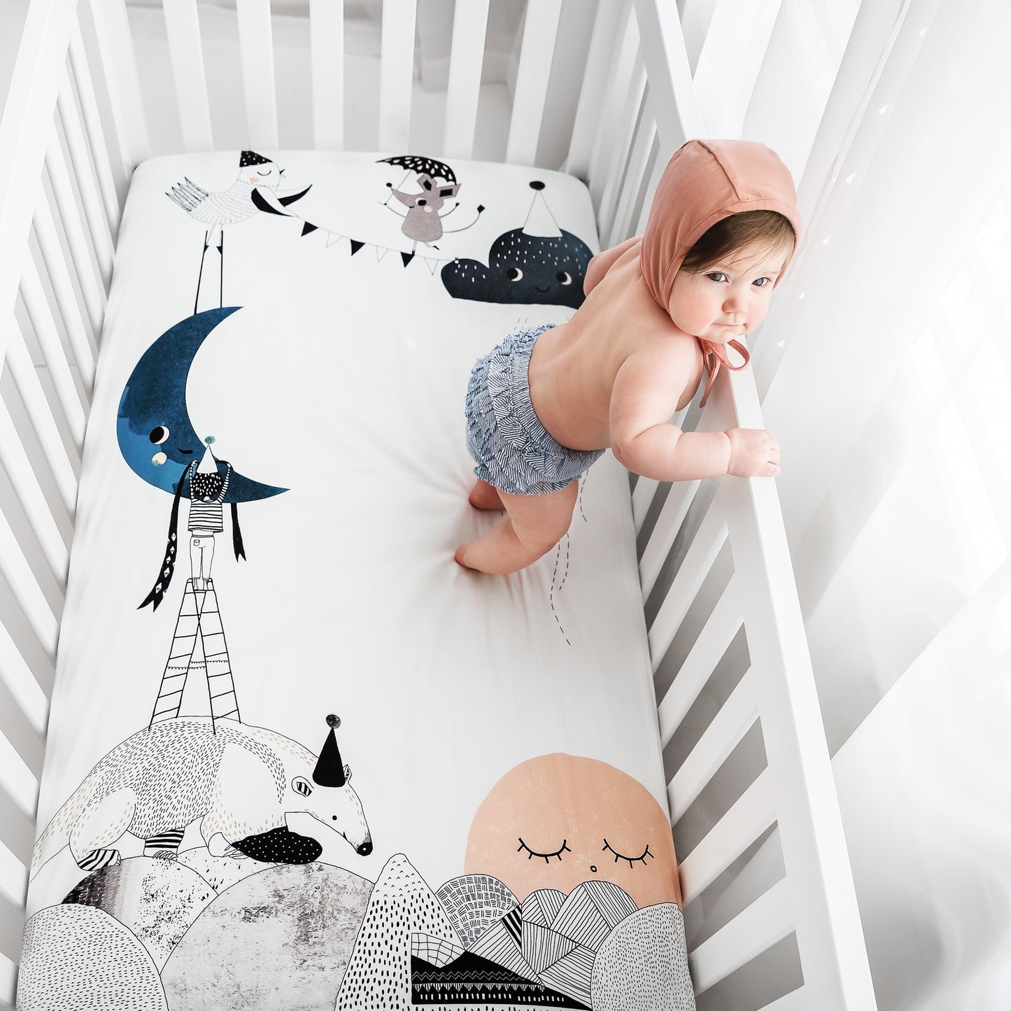 Cotton Sateen Crib Sheet: The Moon's Birthday