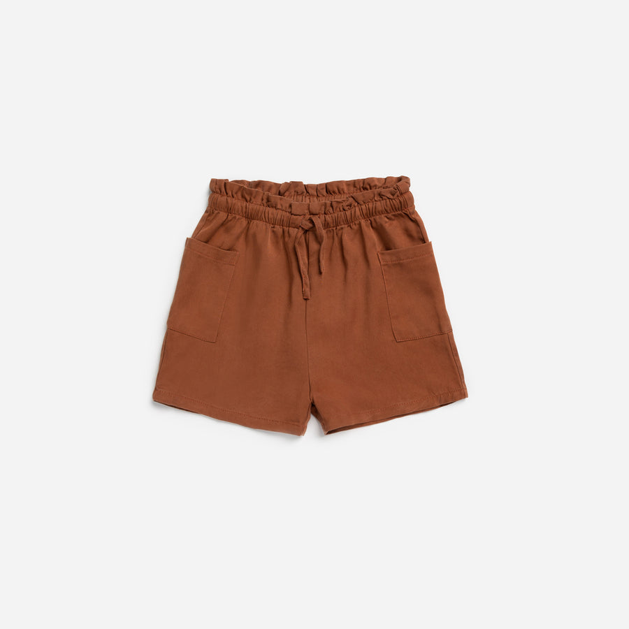 Sandstone Woven Lyocell Paperbag Waist Girl's Shorts
