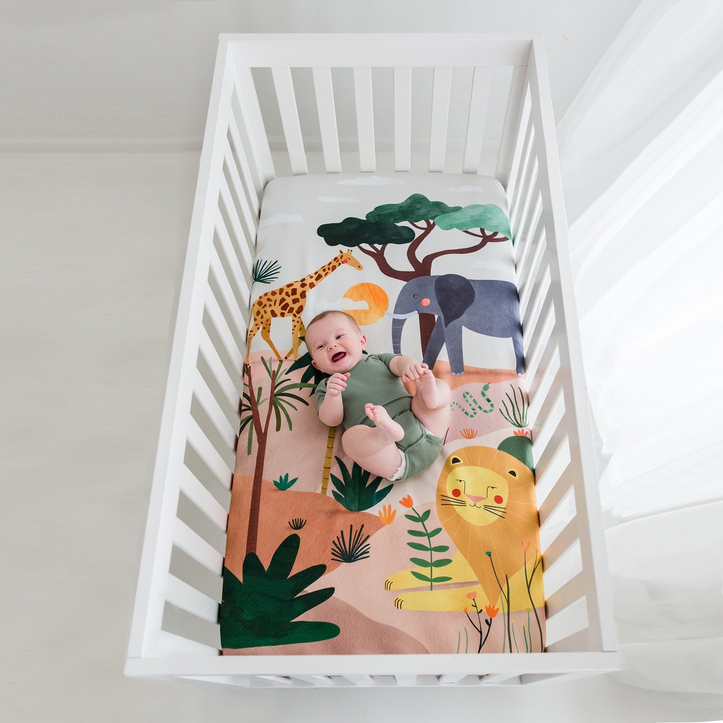 Cotton Sateen Crib Sheet: In The Savanna