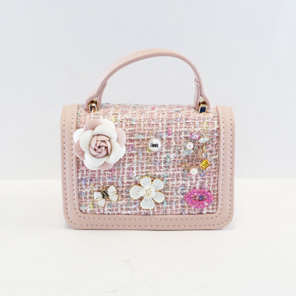 Floral & Charms Tweed Purse - PINK