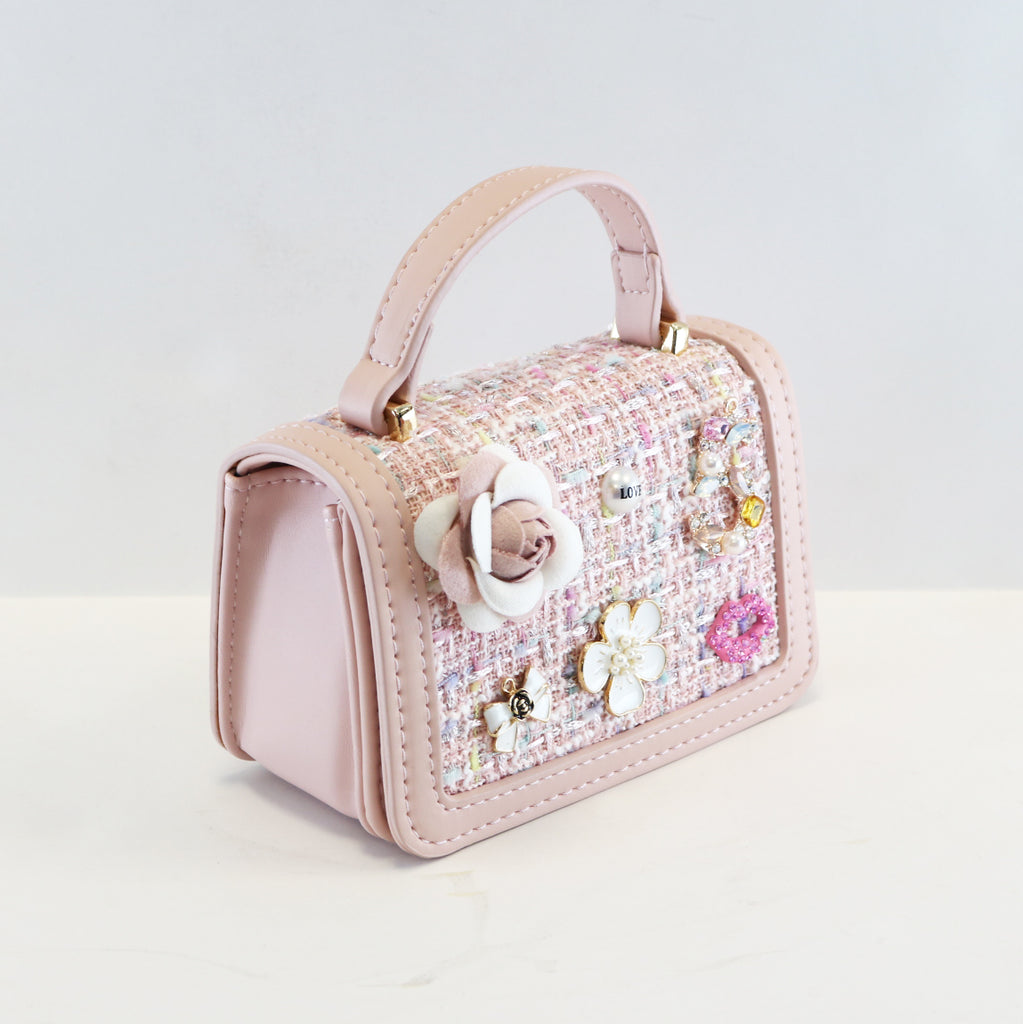 Floral & Charms Tweed Purse - PINK