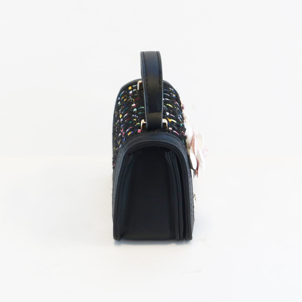 Floral & Charms Tweed Purse - BLACK