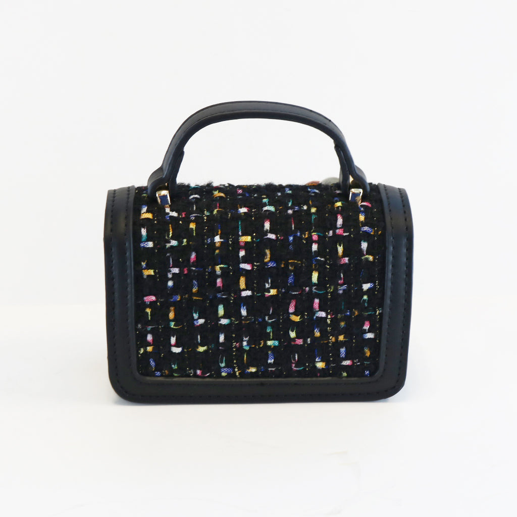 Floral & Charms Tweed Purse - BLACK
