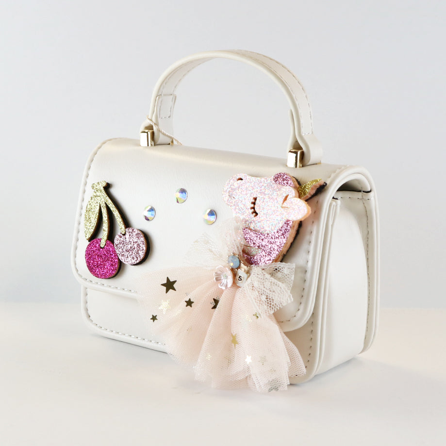 Unicorn & Cherry Applique Purse - Cream