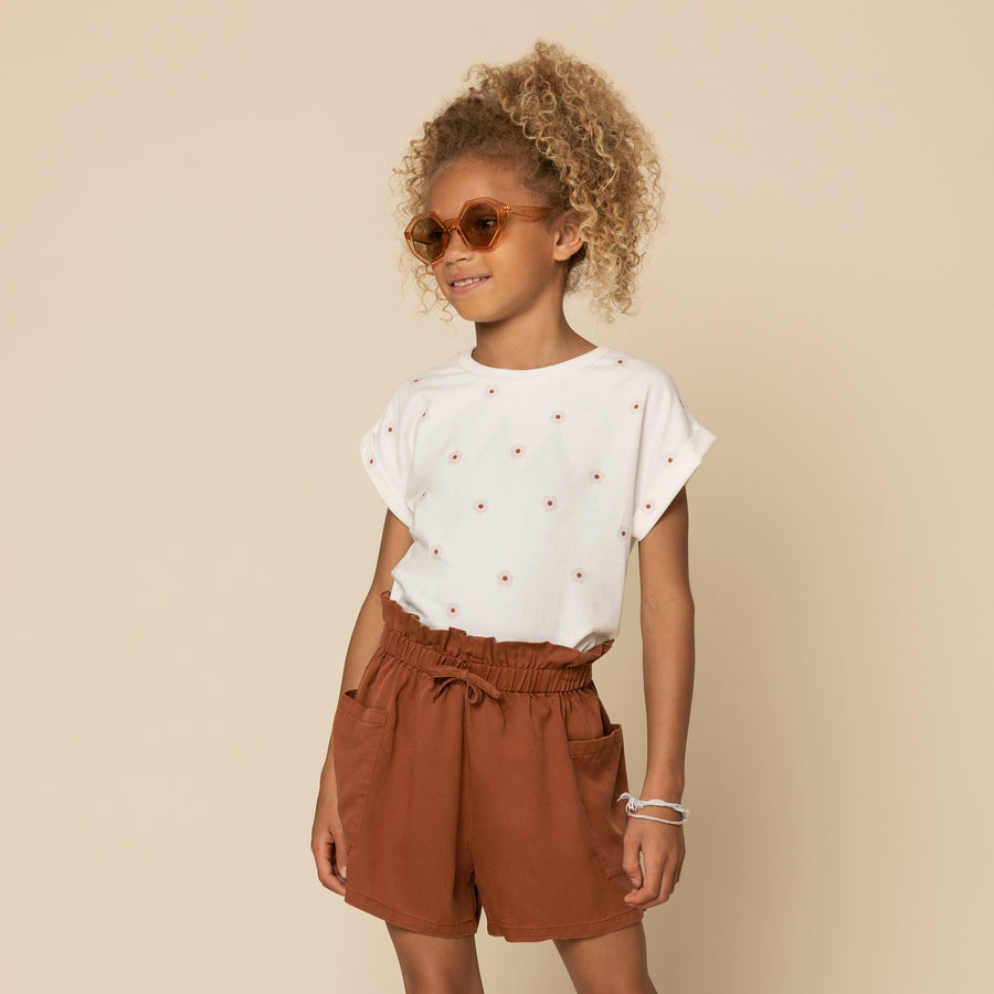 Sandstone Woven Lyocell Paperbag Waist Girl's Shorts