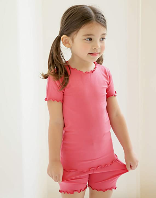 VAENAIT BABY Short Soft Shirring Cool Pajamas 2pcs Set Rosecoral