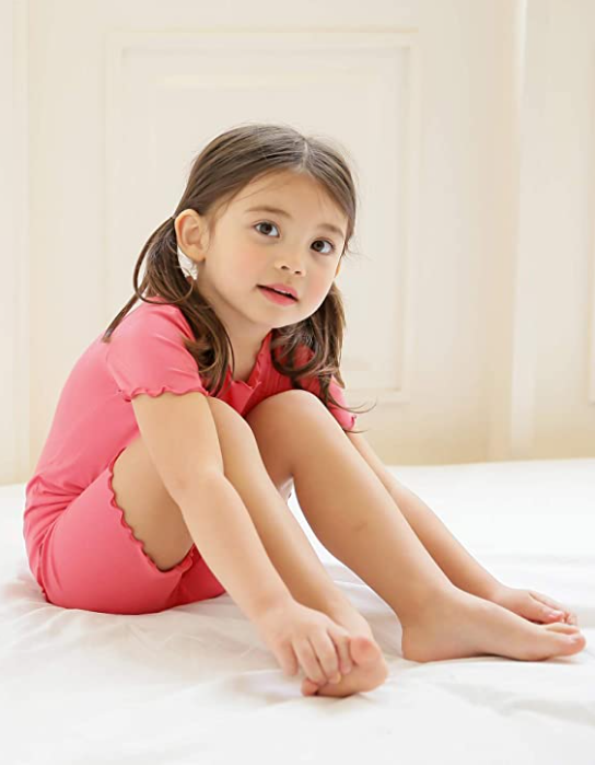 VAENAIT BABY Short Soft Shirring Cool Pajamas 2pcs Set Rosecoral