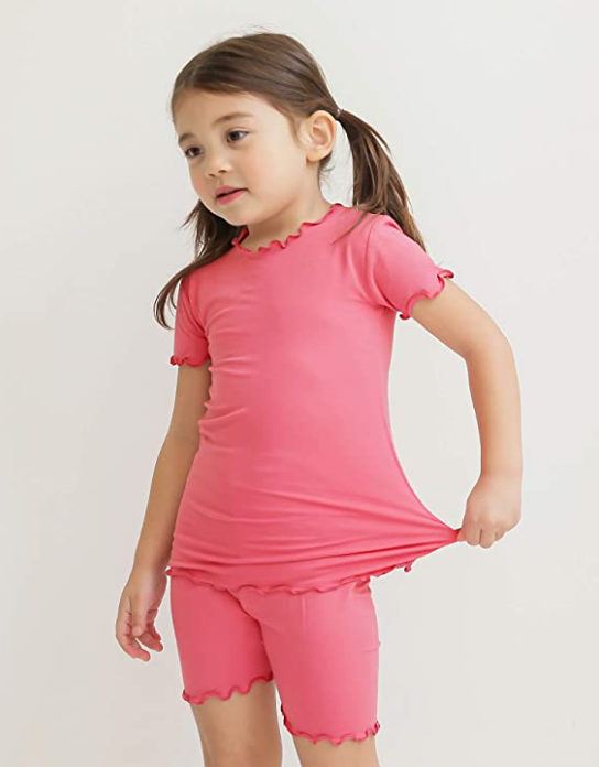 VAENAIT BABY Short Soft Shirring Cool Pajamas 2pcs Set Rosecoral