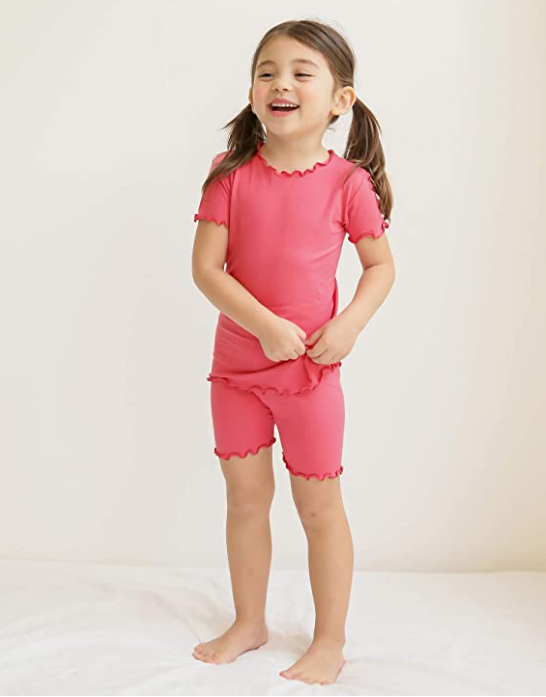 VAENAIT BABY Short Soft Shirring Cool Pajamas 2pcs Set Rosecoral