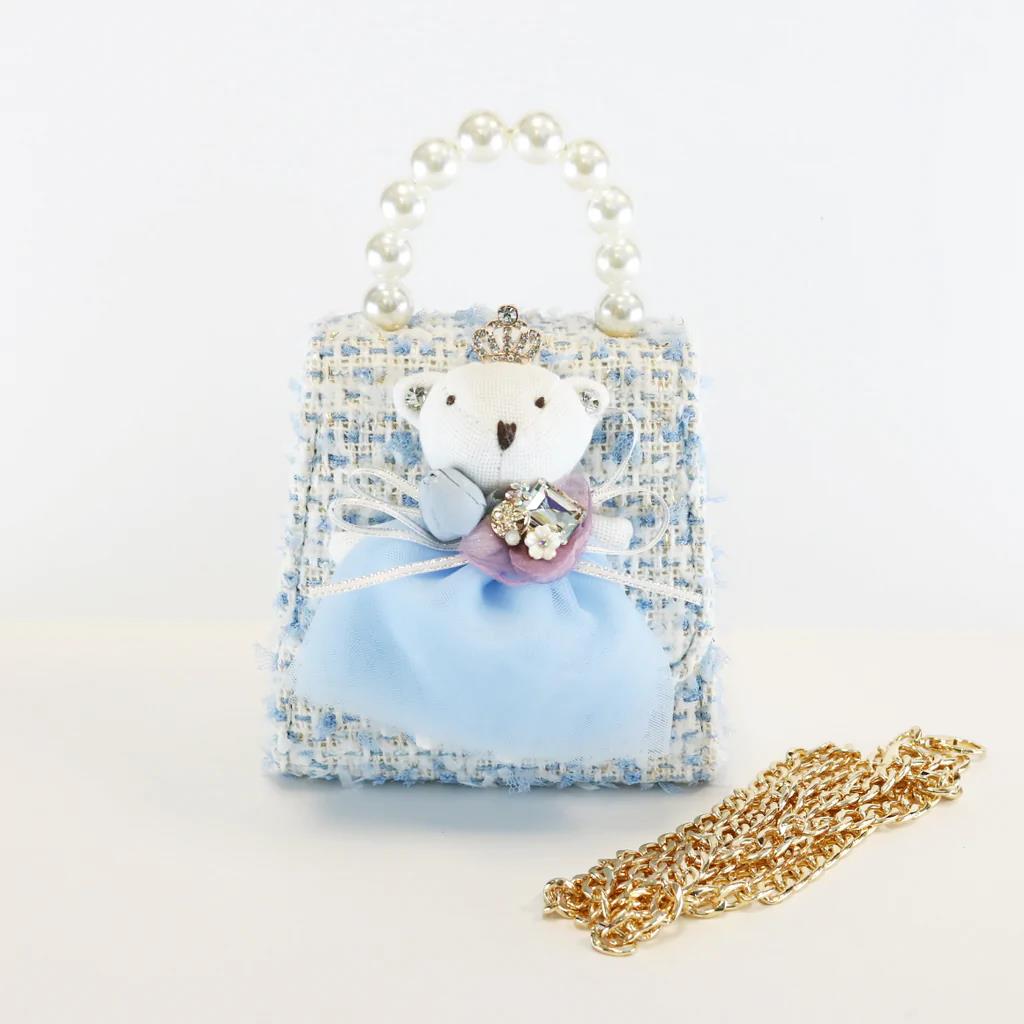 Princess Bear Tweed Purse - Blue