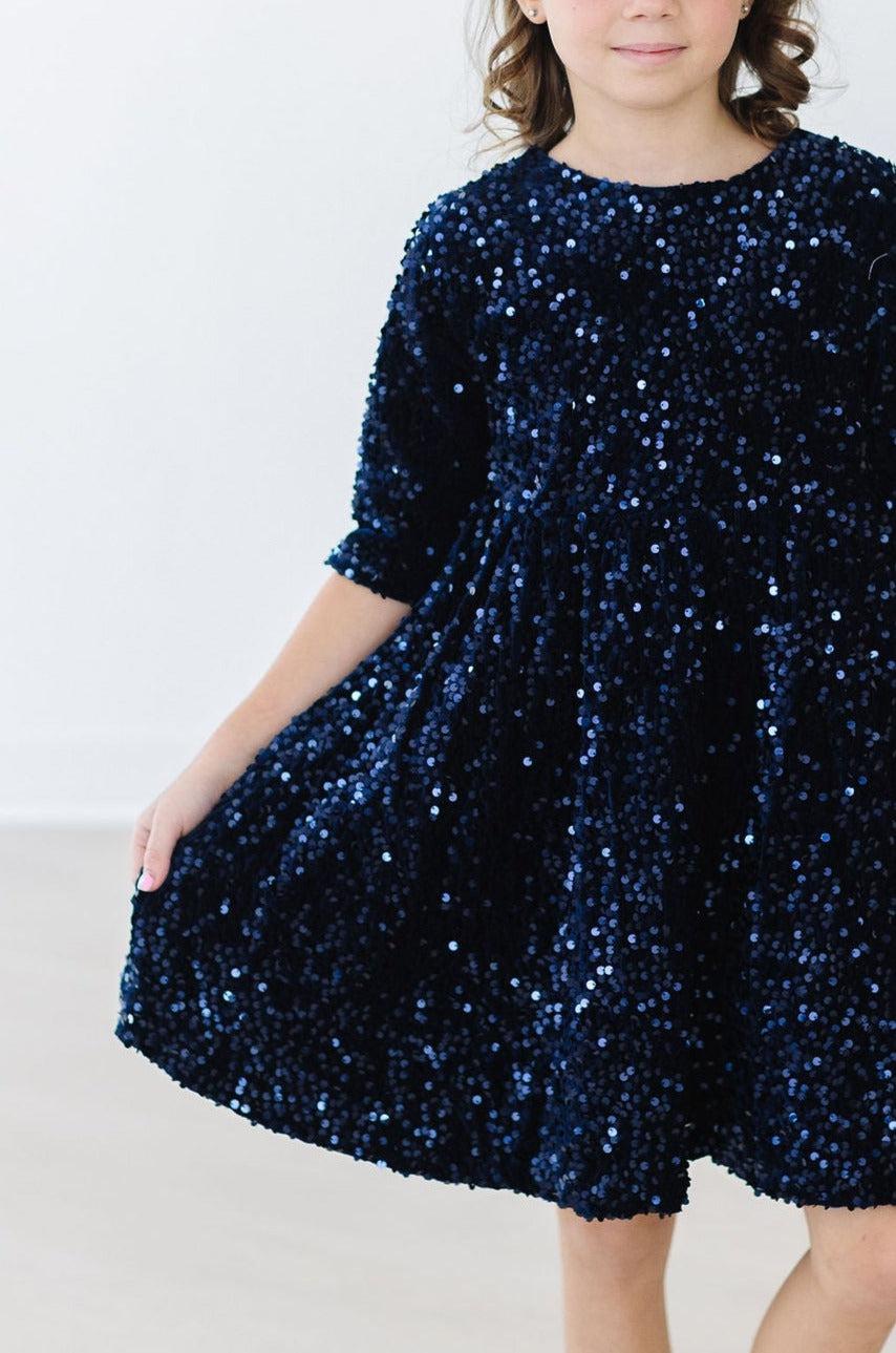 Navy Velvet Sequin Dress