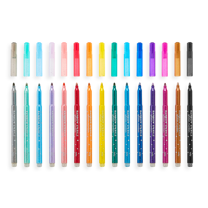 rainbow sparkle glitter markers - set of 15