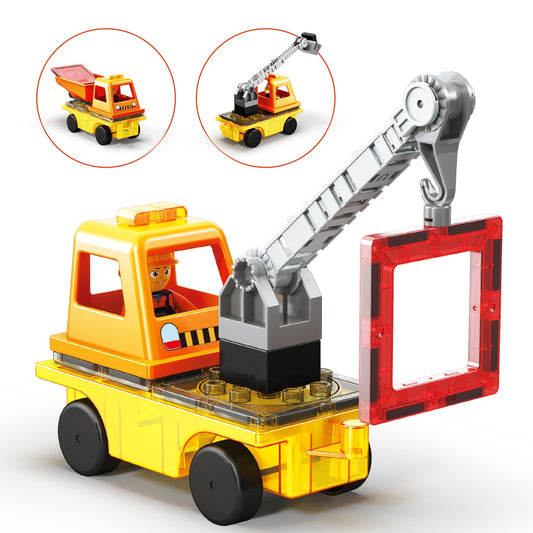 Magnet Tile Building Blocks 3-in-1 Crane, Dump Truck, Ladder