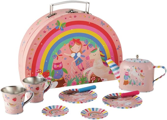 Rainbow Fairy Tin Tea Set in Rainbow Shaped Box, 10-Piece Set