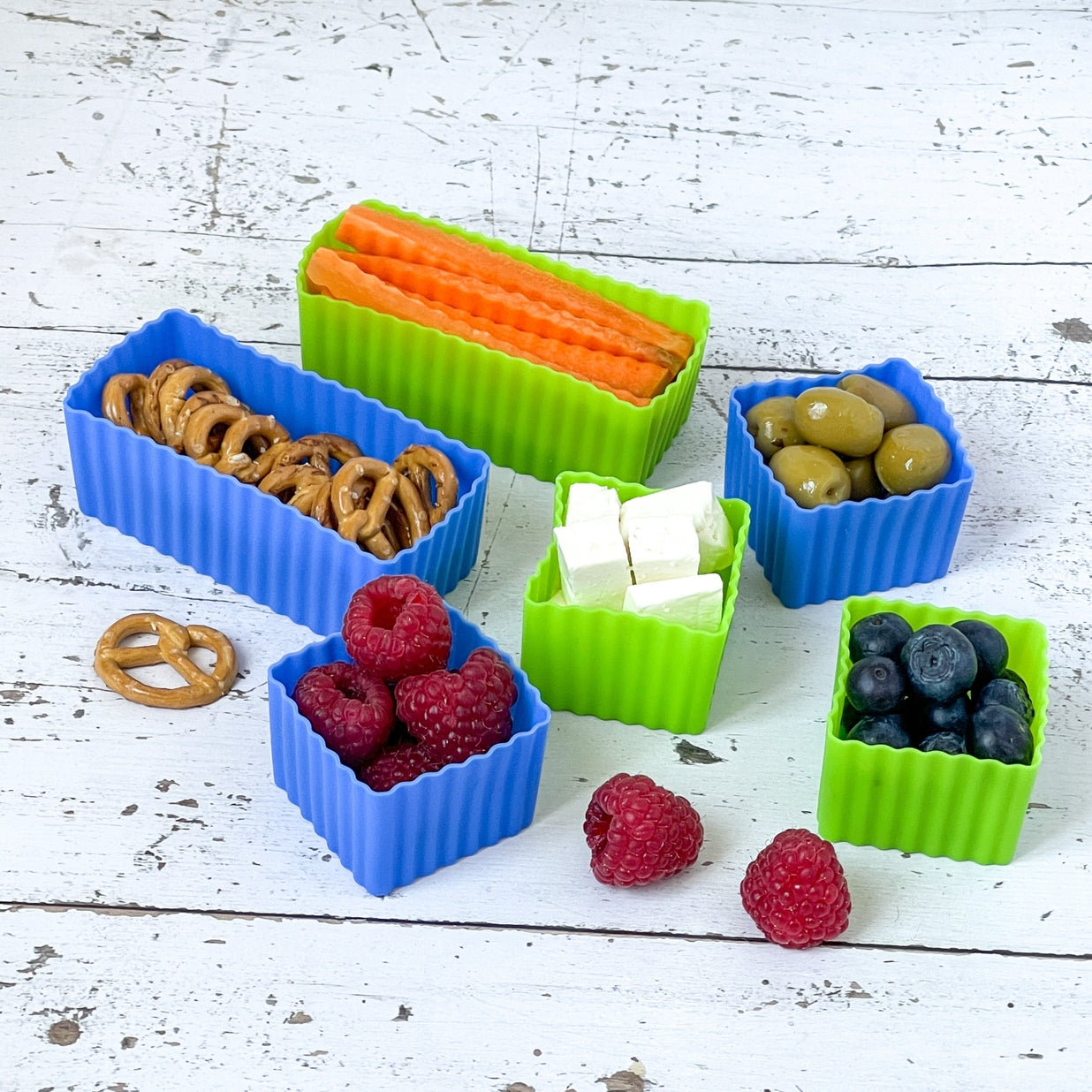 Mini Silicone Bento Cup Set of 6 - Green & Blue