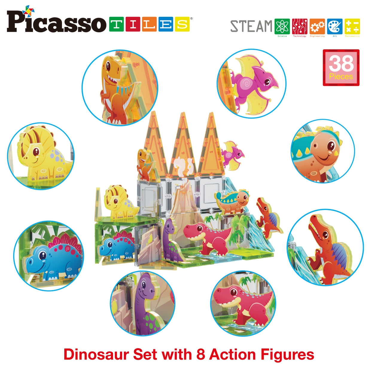 Magnet Tiles Building Blocks Dinosaur Theme Set