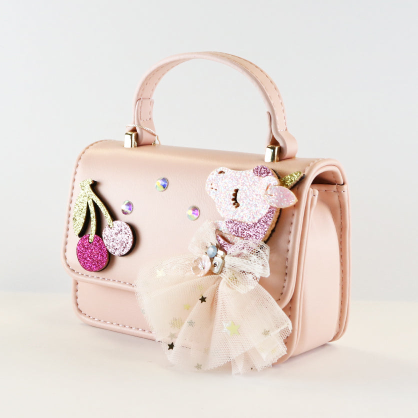 Unicorn & Cherry Applique Purse - Pink