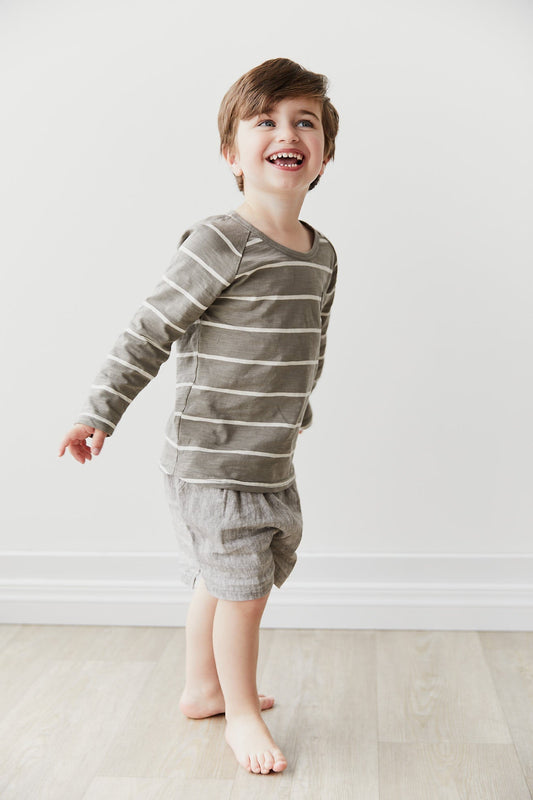 Landon Long Sleeve Tee - Fog/Ecru Stripe