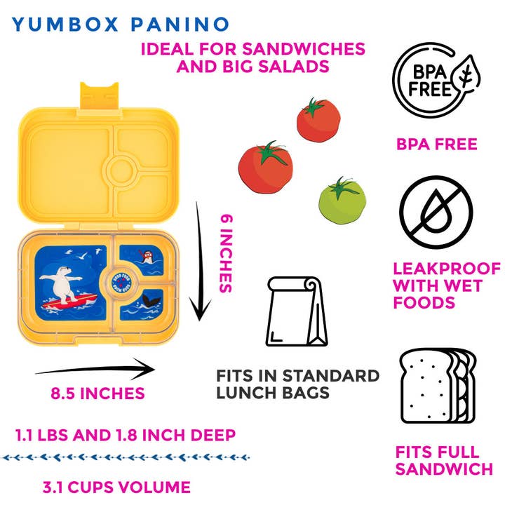 Leakproof Sandwich Friendly Bento Box - Yumbox Yoyo Yellow