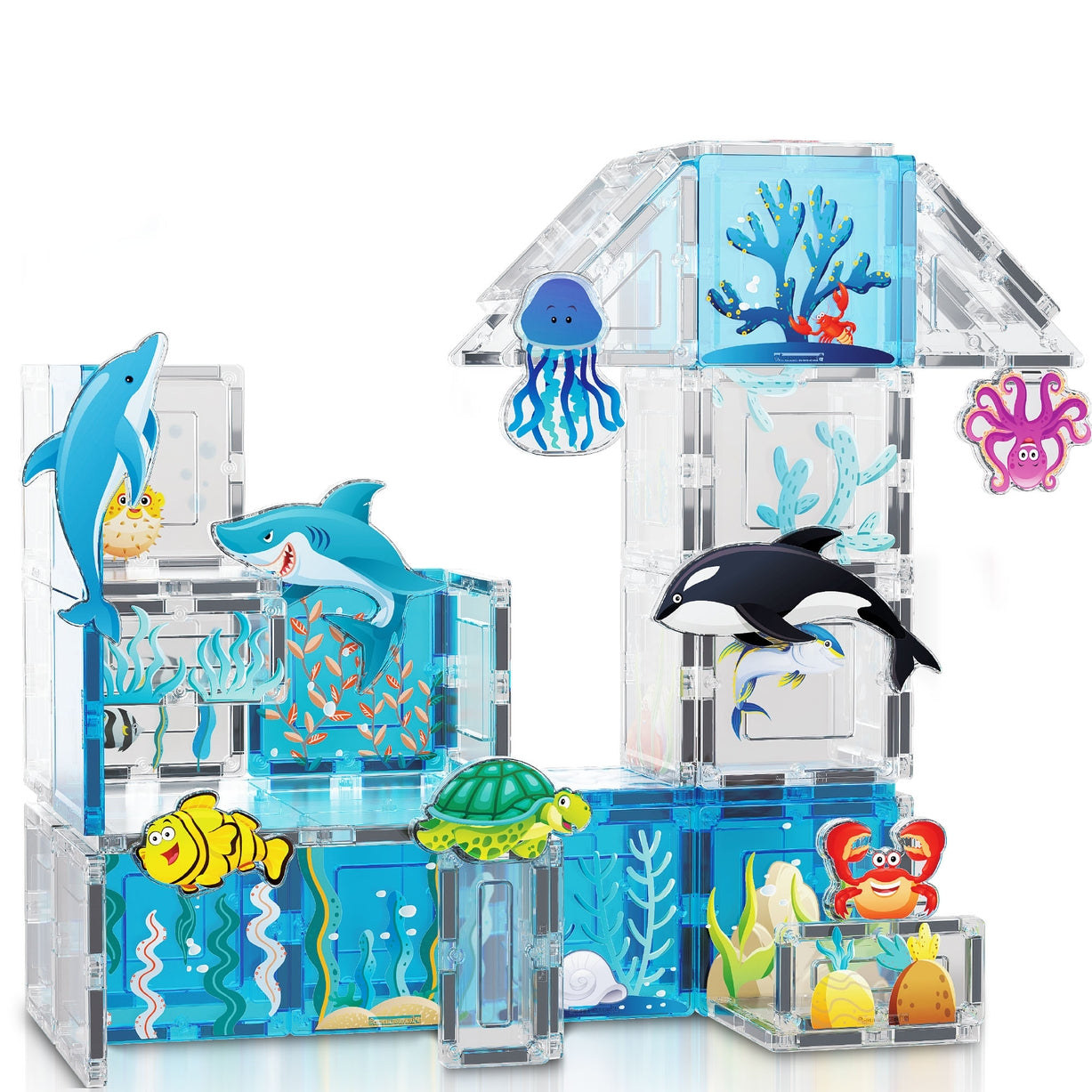 Magnet Tile Building Blocks Aquarium Marine Animal Theme Set