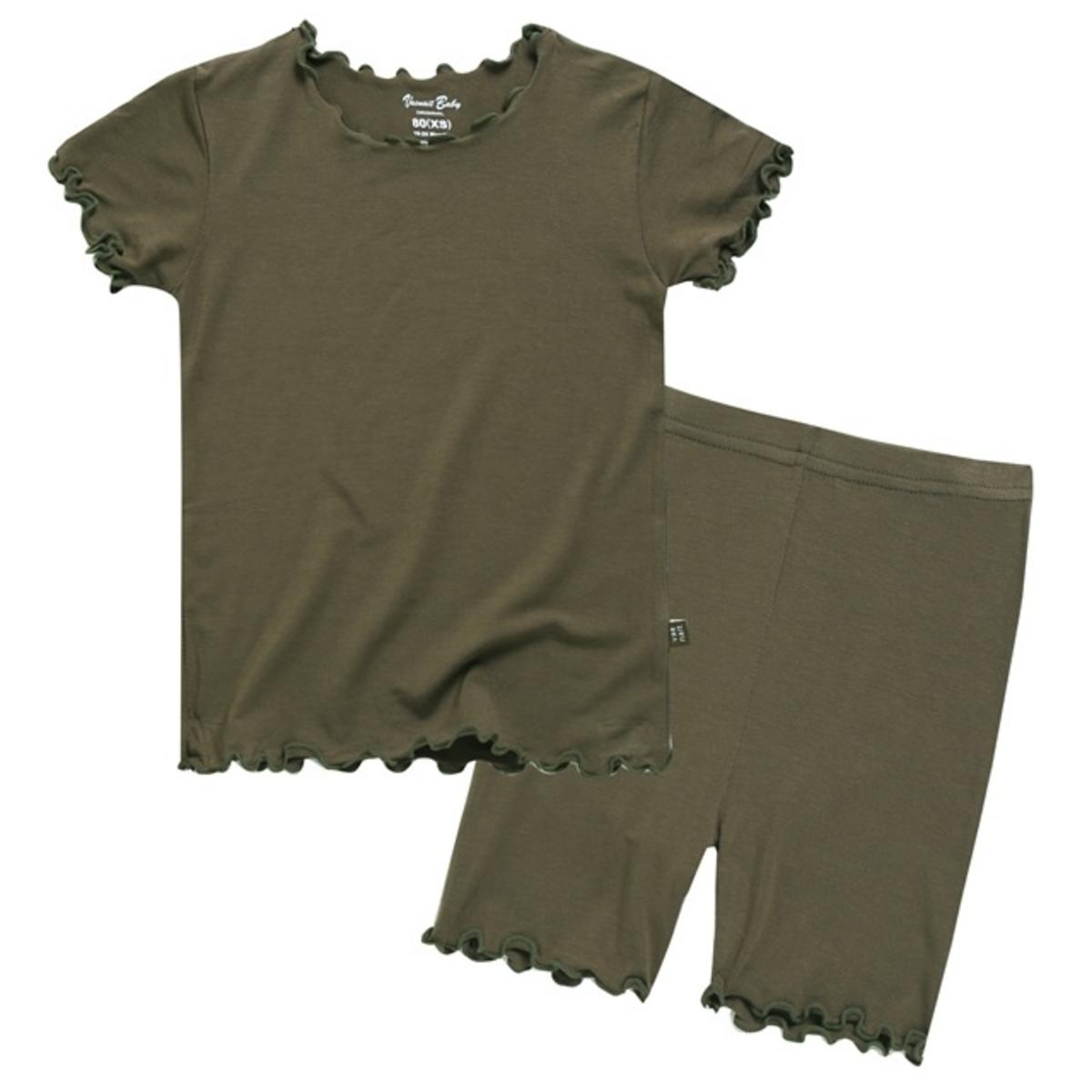 VAENAIT BABY Short Soft Shirring Cool Pajamas 2pcs Set Khaki