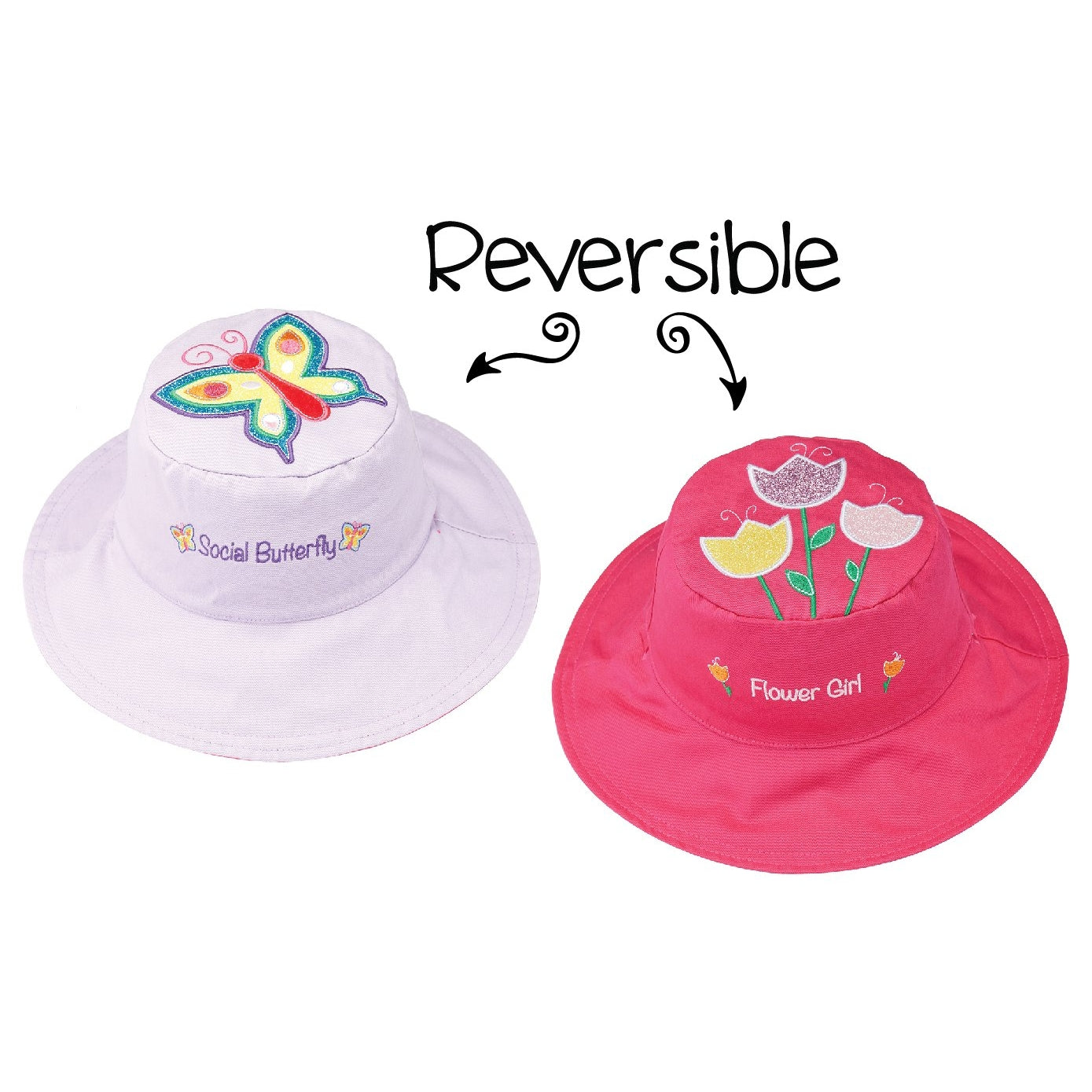 Reversible Kids & Toddler Sun Hat - Butterfly & Tulips
