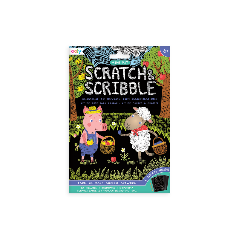 Farm animals scratch and scribble mini scratch art kit