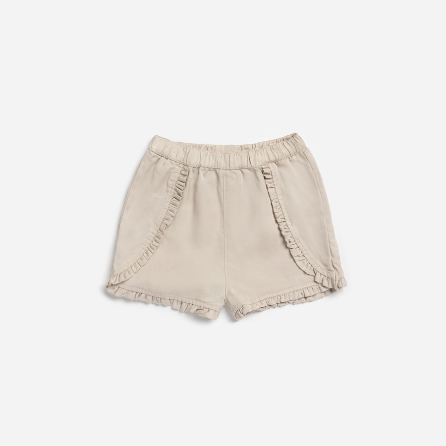 Beige Woven Lyocell Girl's Shorts with Frills