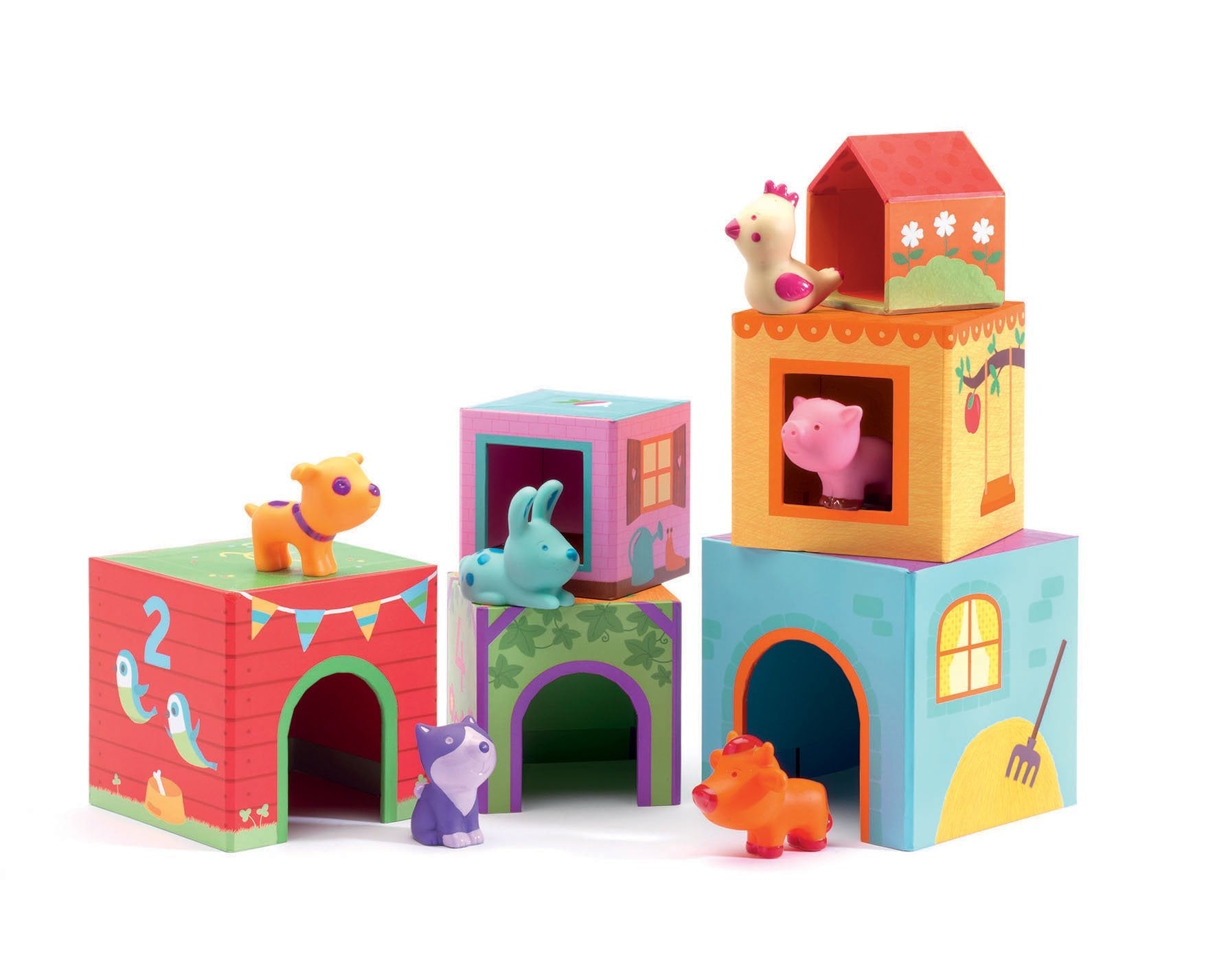 Djeco Baby Animal Wooden Puzzle & Stacking - 5 pieces