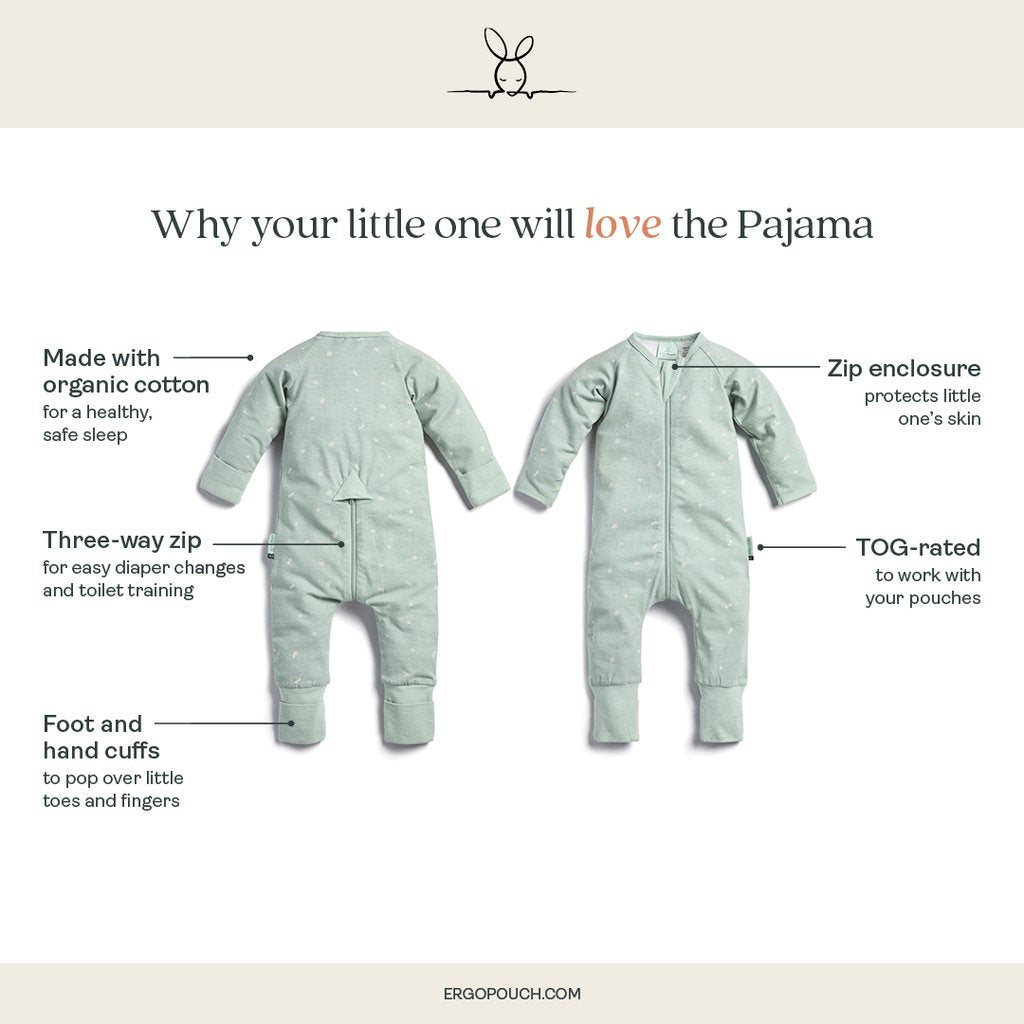 Long Sleeve Organic Cotton Pajamas (1.0 Tog) - Grey Marle with 3-way zip