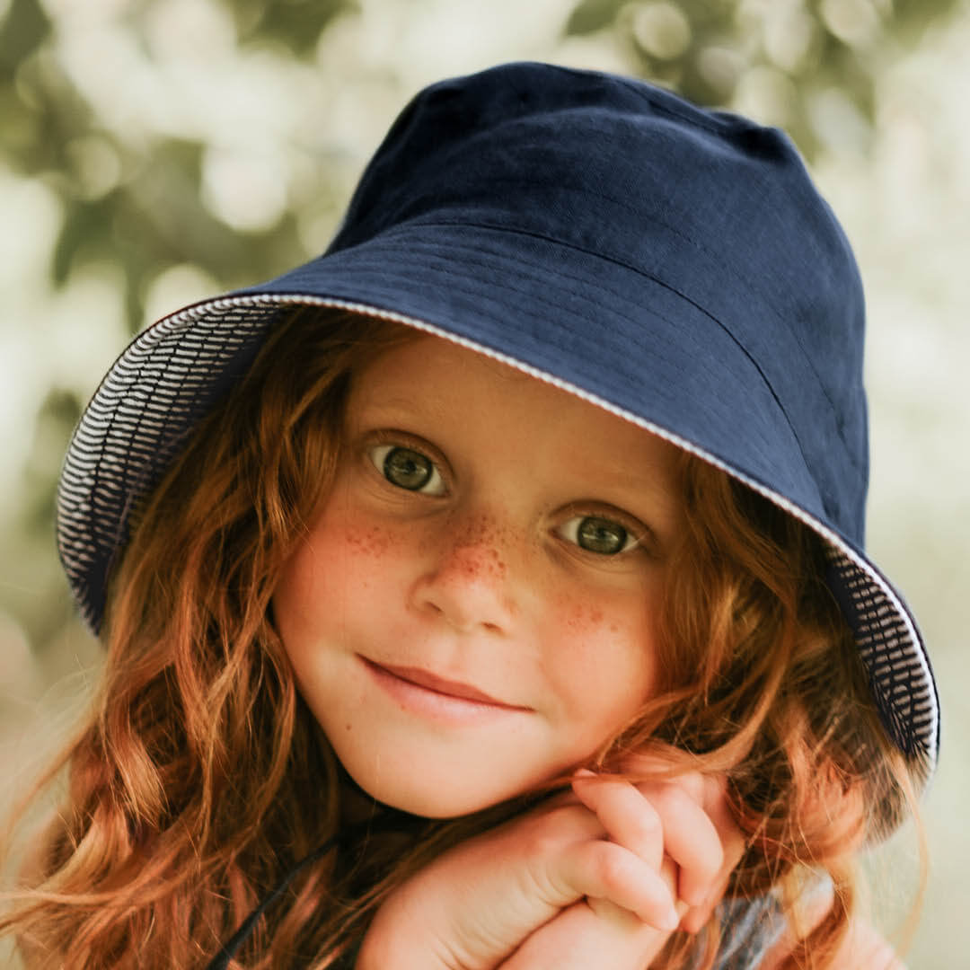 'Explorer' Kids Classic Bucket Sun Hat - Charlie / Indigo