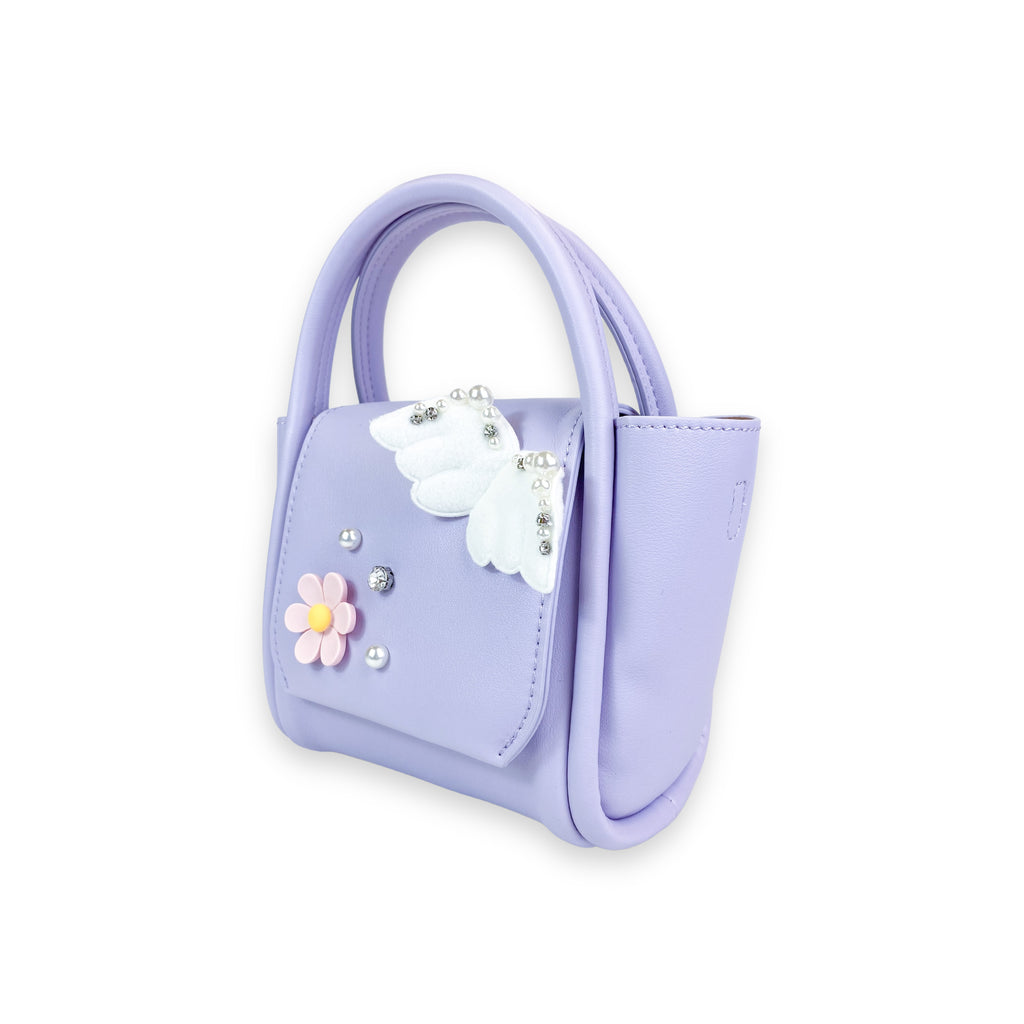 Angel Wing & Charms Leather Satchel Bag in Purple